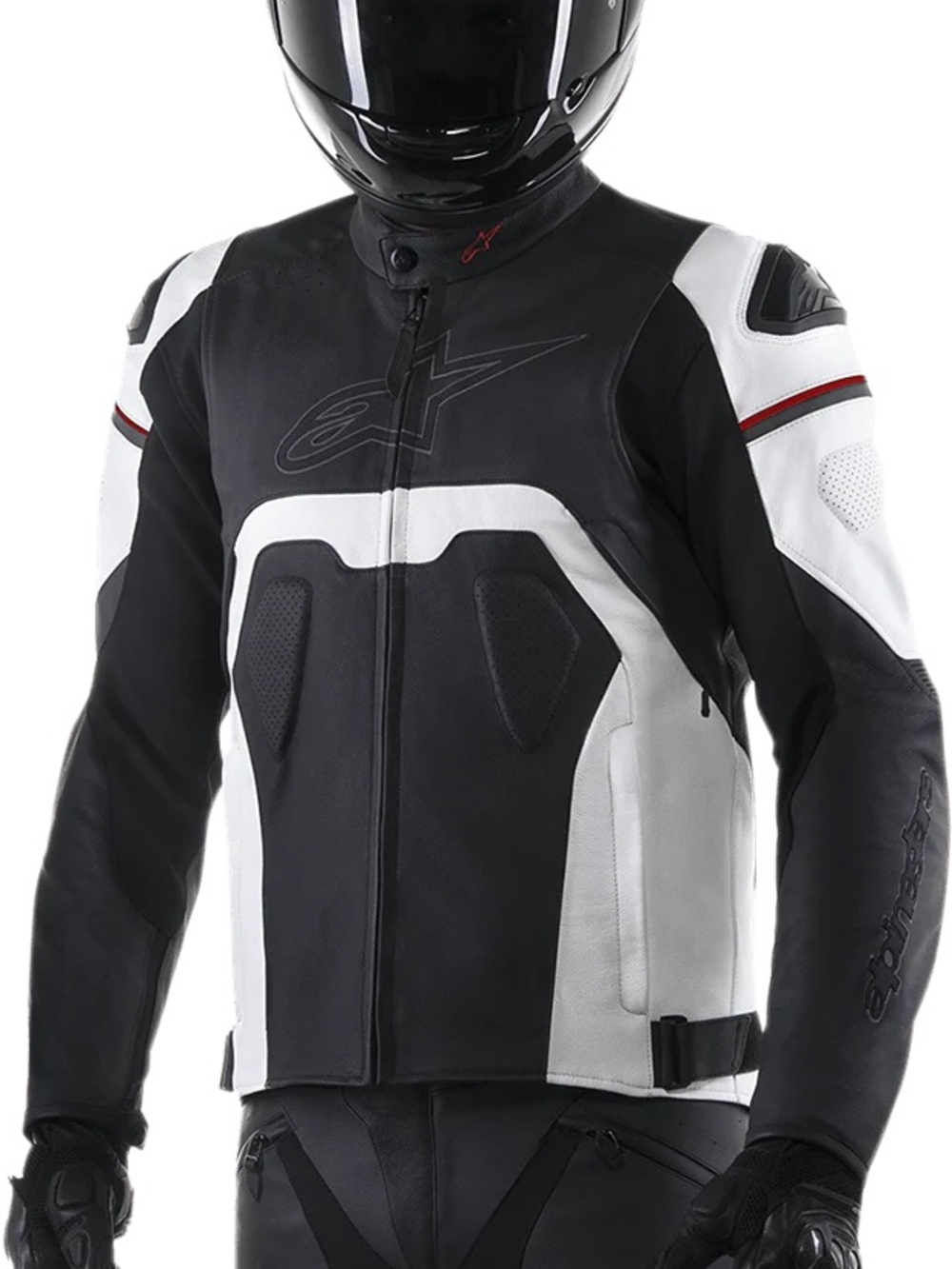 ALPINESTARS Black & White Sport Leather Motorcycle Jacket with Red Trim